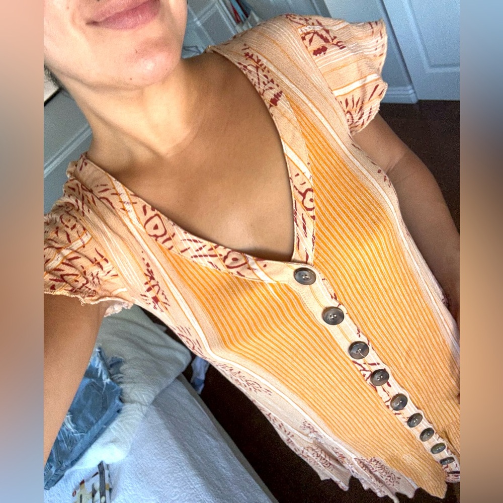 Women's Orange Button-Down Top